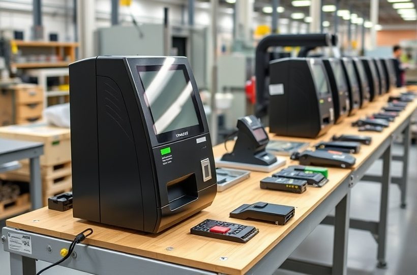 Módulo dispensador de un terminal de autoservicio en banco de pruebas