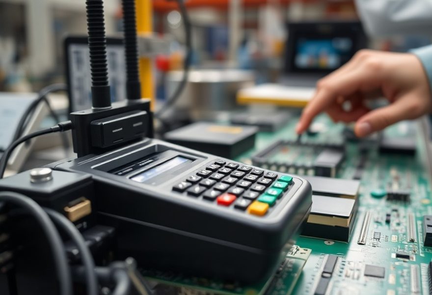 Módulo dispensador de un terminal de autoservicio en banco de pruebas